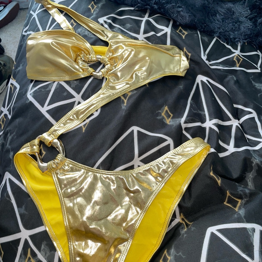 SHEIN Gold Metallic Bikini set both included